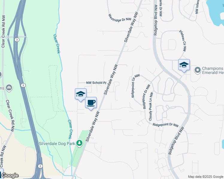 map of restaurants, bars, coffee shops, grocery stores, and more near 2033 Northwest Bobwhite Lane in Silverdale