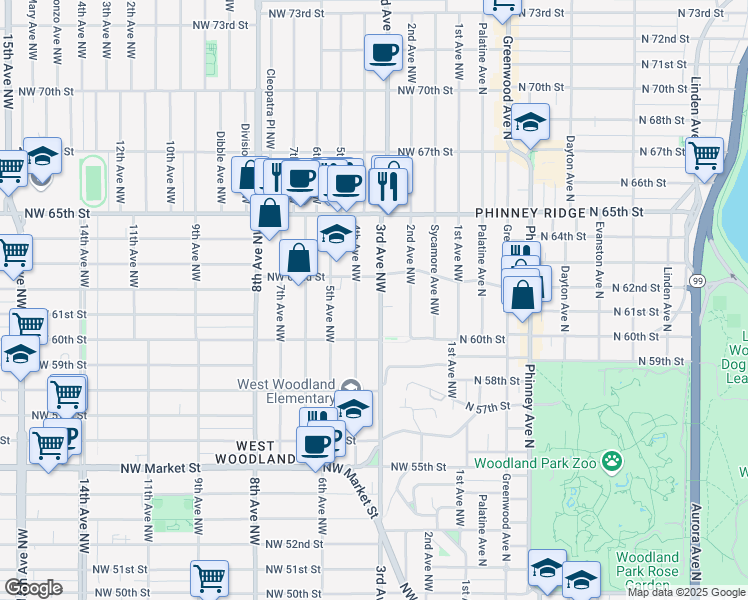 map of restaurants, bars, coffee shops, grocery stores, and more near 6017 3rd Avenue Northwest in Seattle