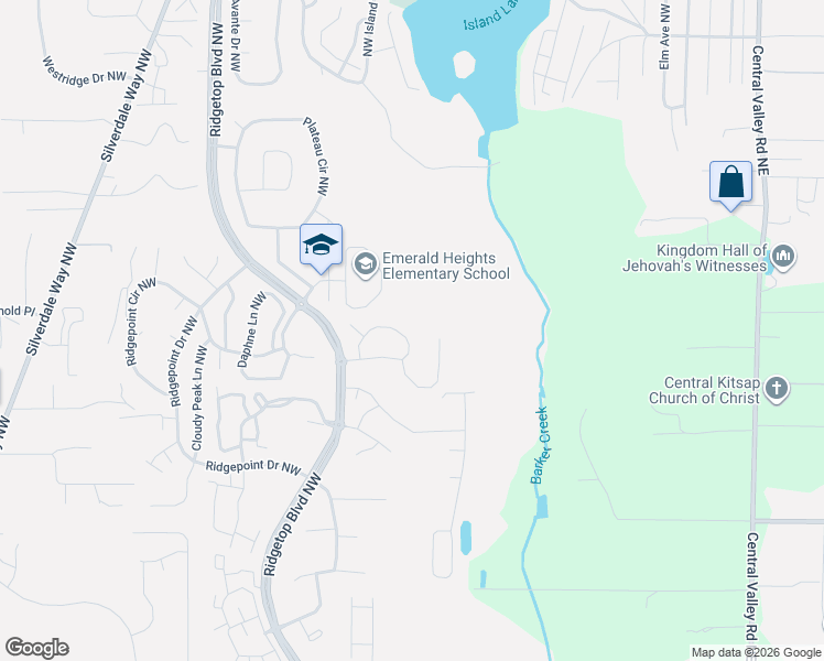 map of restaurants, bars, coffee shops, grocery stores, and more near 1140 Northwest Thornwood Circle in Silverdale