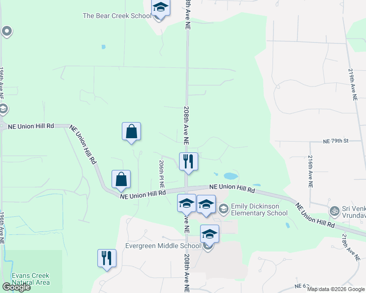 map of restaurants, bars, coffee shops, grocery stores, and more near 7922 208th Avenue Northeast in Redmond