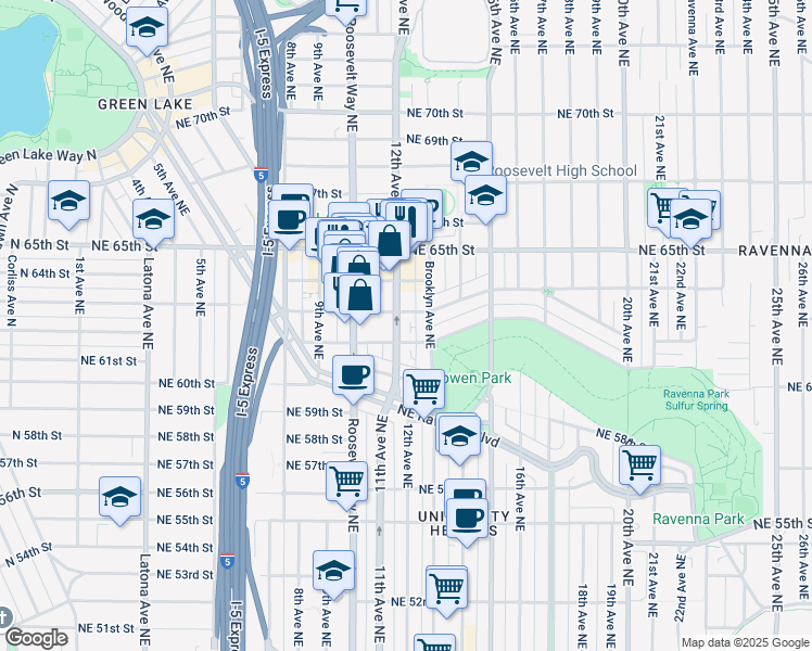 map of restaurants, bars, coffee shops, grocery stores, and more near 6309 12th Avenue Northeast in Seattle