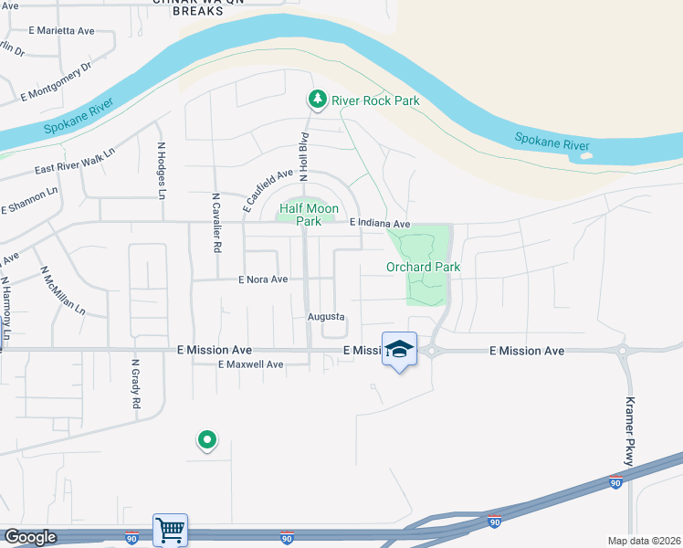 map of restaurants, bars, coffee shops, grocery stores, and more near 20130 East Deschutes Avenue in Liberty Lake