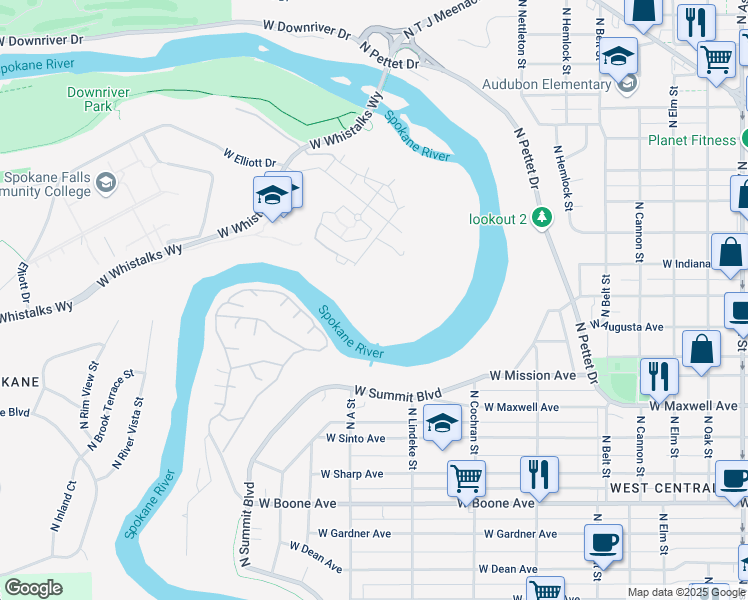 map of restaurants, bars, coffee shops, grocery stores, and more near 1920 North Holy Names Court in Spokane