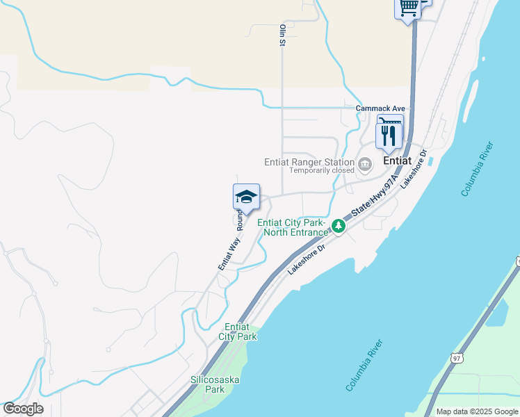 map of restaurants, bars, coffee shops, grocery stores, and more near 2322 Entiat Way in Entiat