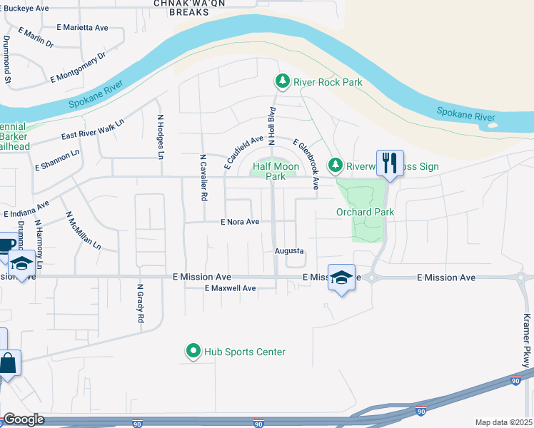 map of restaurants, bars, coffee shops, grocery stores, and more near 1859 North Holl Road in Liberty Lake