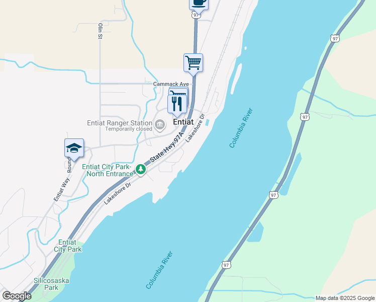 map of restaurants, bars, coffee shops, grocery stores, and more near 2027 Lakeshore Drive in Entiat