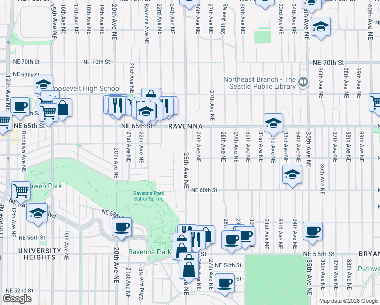 map of restaurants, bars, coffee shops, grocery stores, and more near 6221 25th Avenue Northeast in Seattle