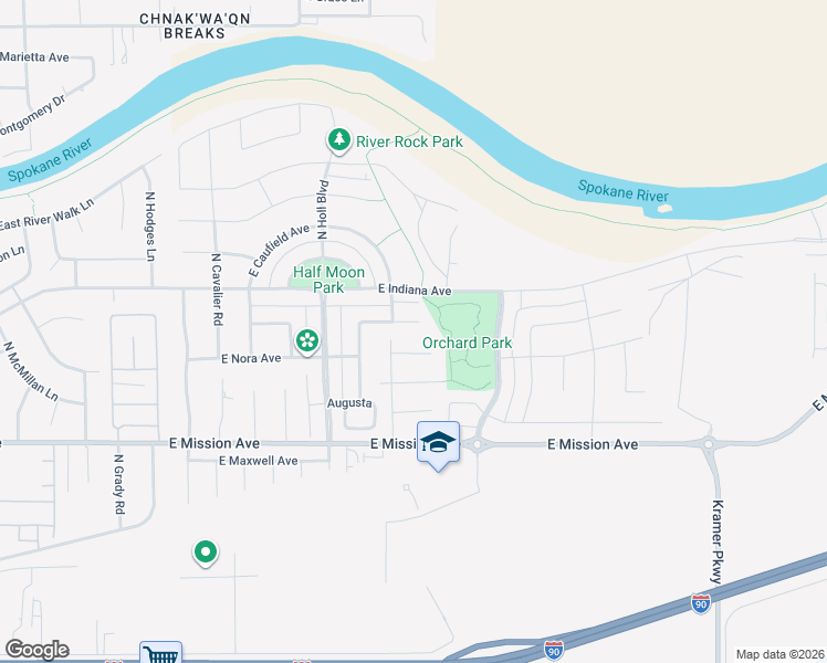 map of restaurants, bars, coffee shops, grocery stores, and more near 20270 East Deschutes Avenue in Liberty Lake