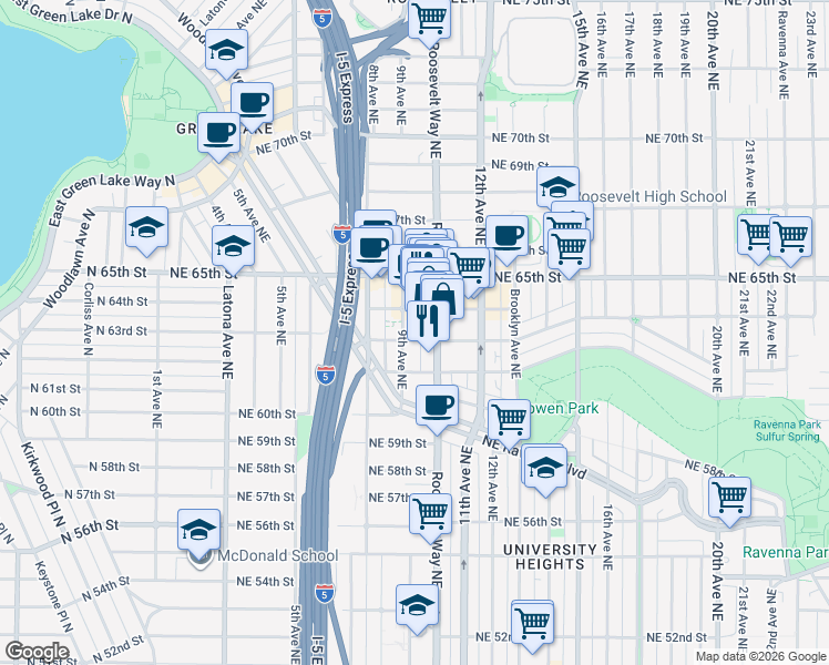 map of restaurants, bars, coffee shops, grocery stores, and more near 6309 9th Avenue Northeast in Seattle