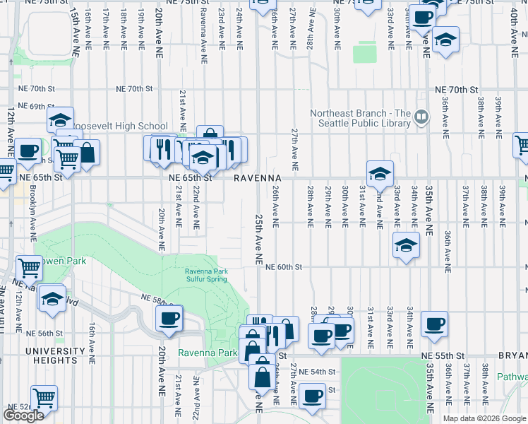 map of restaurants, bars, coffee shops, grocery stores, and more near 6221 25th Avenue Northeast in Seattle