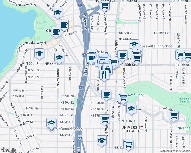map of restaurants, bars, coffee shops, grocery stores, and more near 6309 9th Avenue Northeast in Seattle