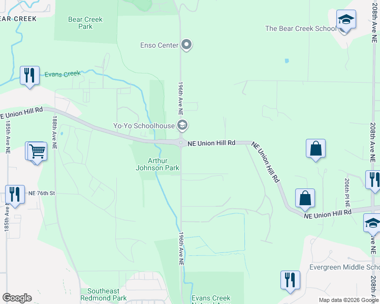map of restaurants, bars, coffee shops, grocery stores, and more near 19711 Northeast Union Hill Road in Redmond