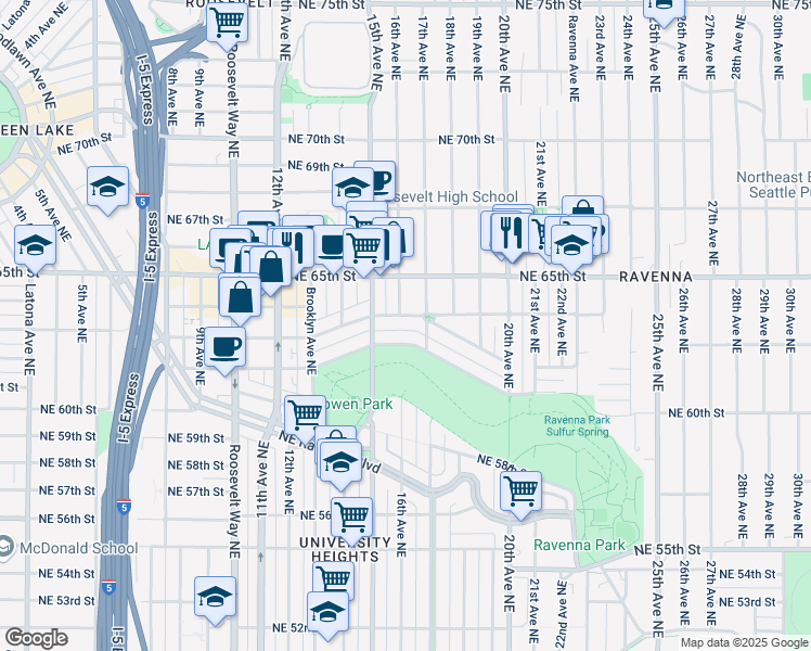 map of restaurants, bars, coffee shops, grocery stores, and more near 6221 17th Avenue Northeast in Seattle