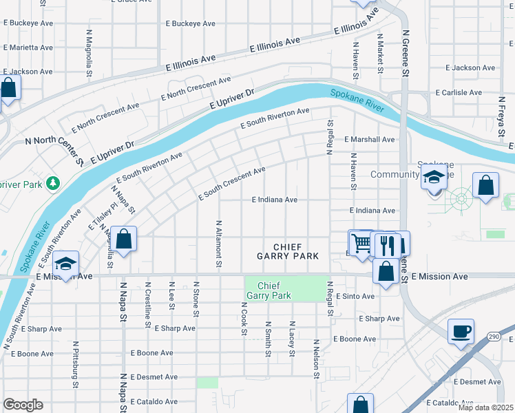 map of restaurants, bars, coffee shops, grocery stores, and more near 1743 North Smith Street in Spokane