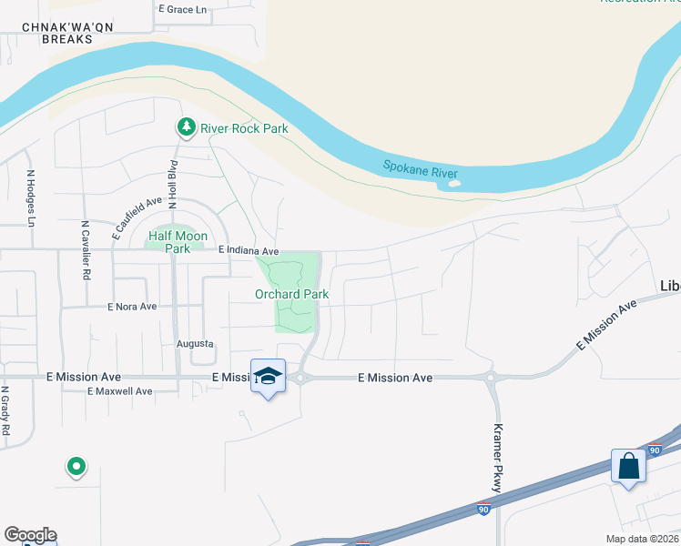 map of restaurants, bars, coffee shops, grocery stores, and more near 1903 North Hood River Road in Liberty Lake