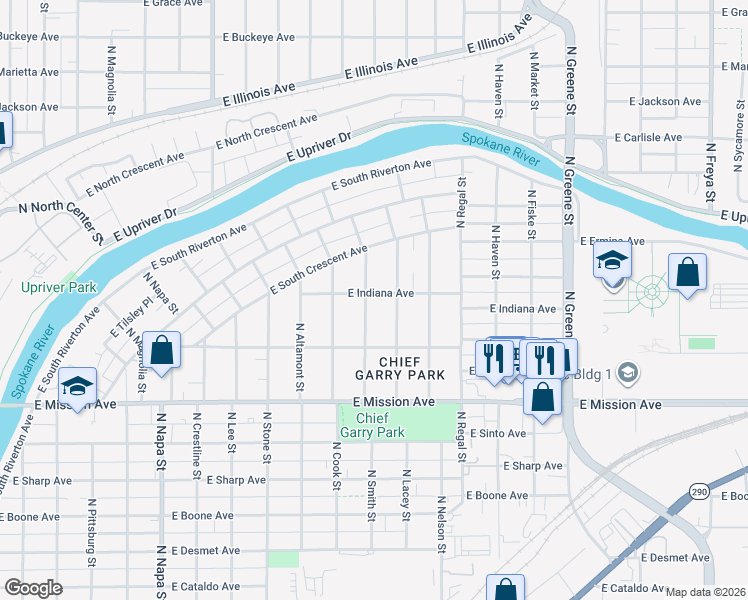 map of restaurants, bars, coffee shops, grocery stores, and more near 1738 North Smith Street in Spokane