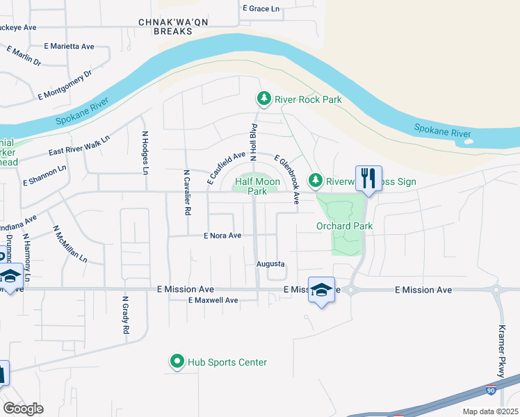 map of restaurants, bars, coffee shops, grocery stores, and more near 1960 North Holl Road in Liberty Lake