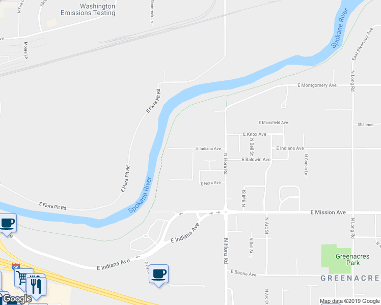 map of restaurants, bars, coffee shops, grocery stores, and more near 16818 East Indiana Avenue in Spokane Valley