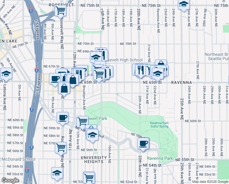 map of restaurants, bars, coffee shops, grocery stores, and more near 6221 17th Avenue Northeast in Seattle