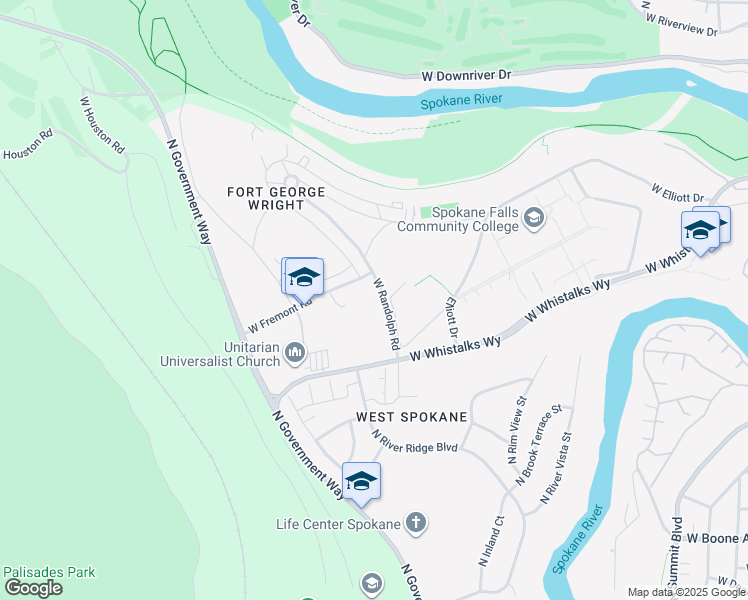 map of restaurants, bars, coffee shops, grocery stores, and more near 3911 West Randolph Road in Spokane