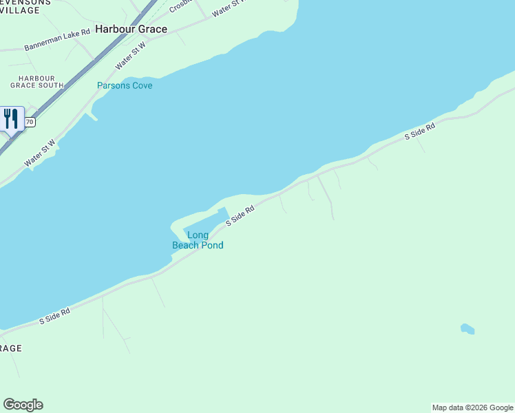 map of restaurants, bars, coffee shops, grocery stores, and more near 186 South Side Road in Harbour Grace