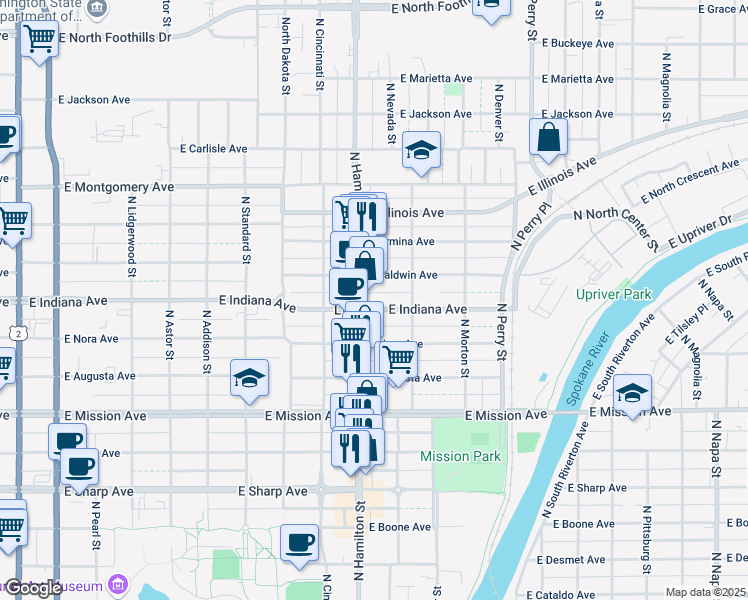 map of restaurants, bars, coffee shops, grocery stores, and more near in Spokane