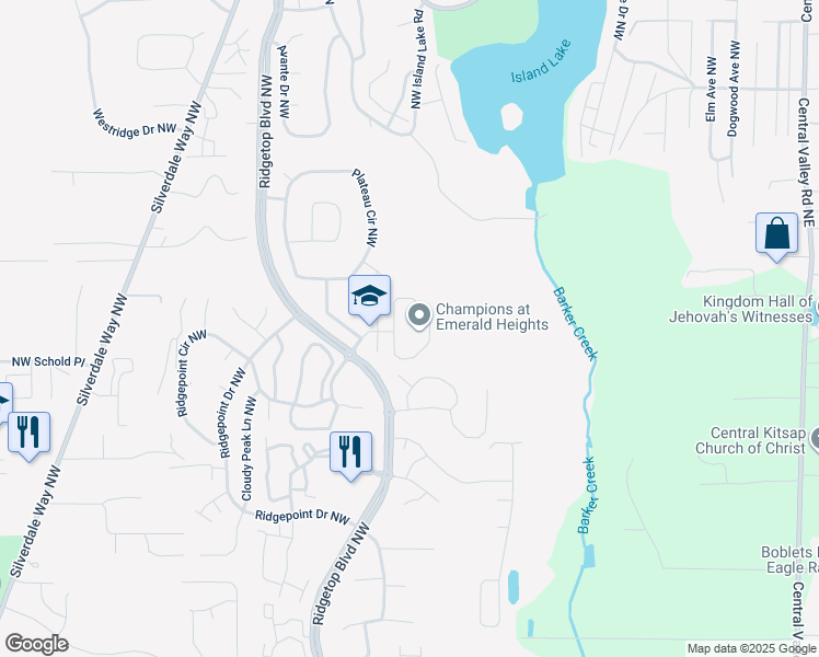 map of restaurants, bars, coffee shops, grocery stores, and more near 12131 Wallingford Place Northwest in Silverdale