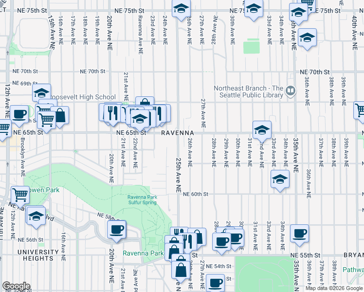map of restaurants, bars, coffee shops, grocery stores, and more near 6221 25th Avenue Northeast in Seattle