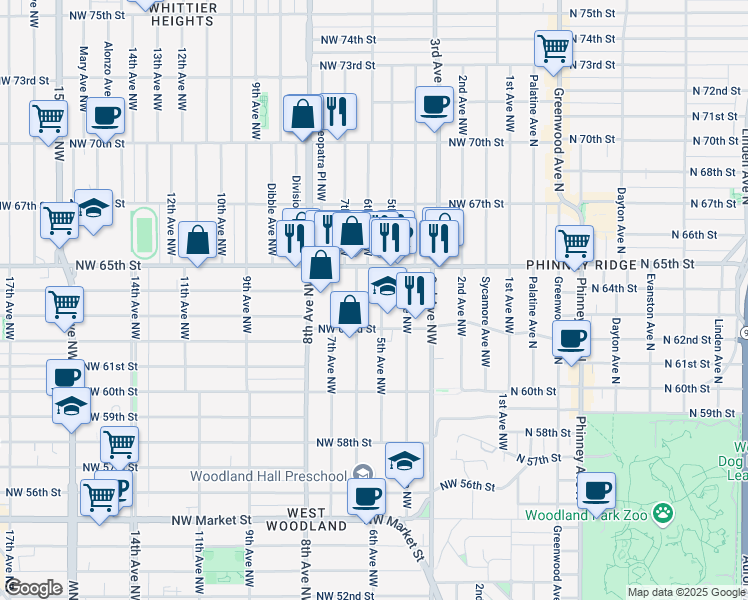 map of restaurants, bars, coffee shops, grocery stores, and more near 6212 6th Avenue Northwest in Seattle
