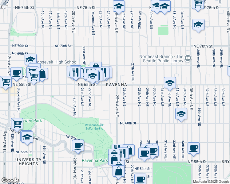 map of restaurants, bars, coffee shops, grocery stores, and more near 6221 25th Avenue Northeast in Seattle