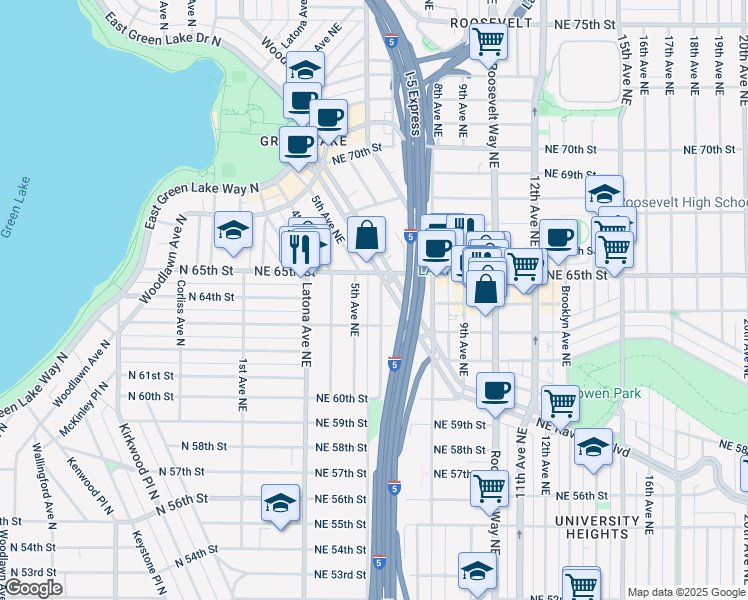 map of restaurants, bars, coffee shops, grocery stores, and more near in Seattle