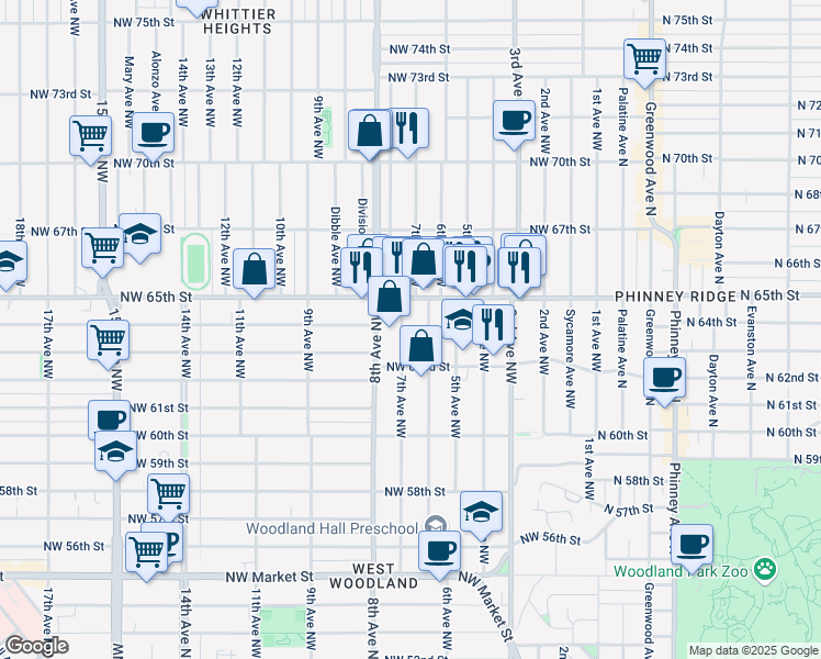 map of restaurants, bars, coffee shops, grocery stores, and more near 6212 6th Avenue Northwest in Seattle