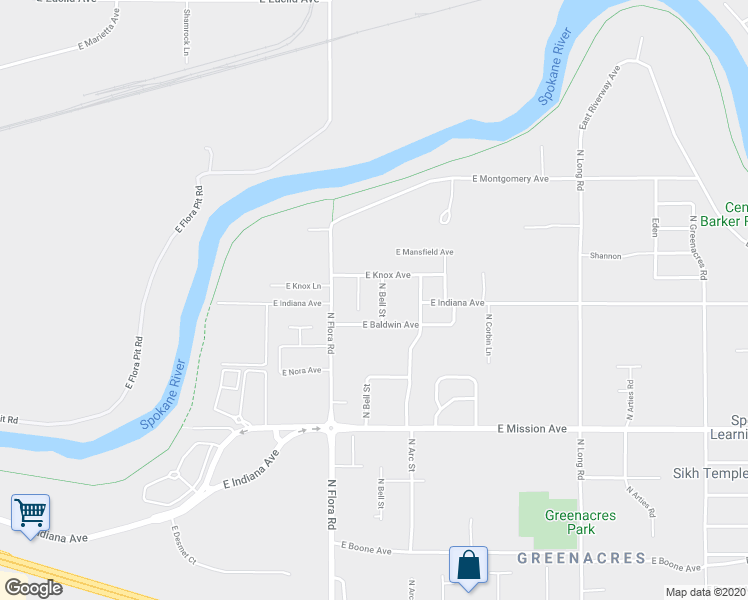 map of restaurants, bars, coffee shops, grocery stores, and more near 2003 North Bell Street in Spokane Valley
