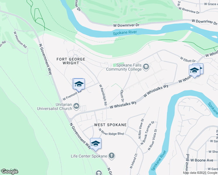 map of restaurants, bars, coffee shops, grocery stores, and more near 3410 West Whistalks Way in Spokane