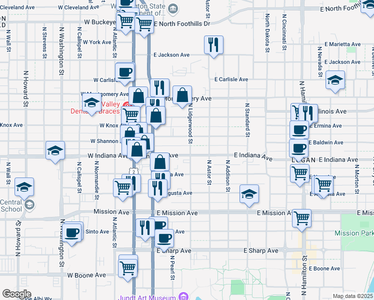 map of restaurants, bars, coffee shops, grocery stores, and more near 228 East Baldwin Avenue in Spokane