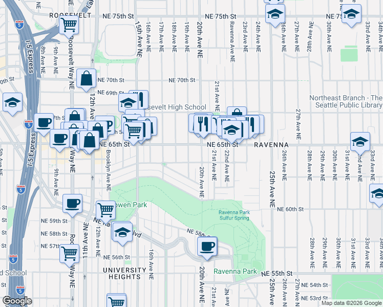 map of restaurants, bars, coffee shops, grocery stores, and more near 1914 Northeast 65th Street in Seattle