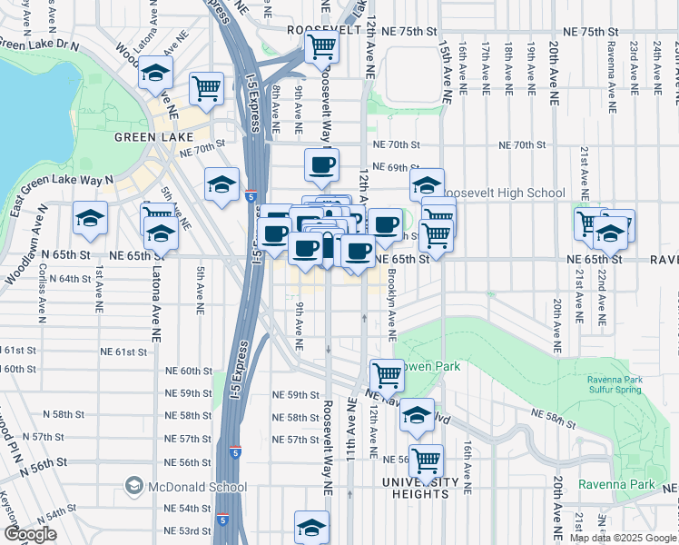 map of restaurants, bars, coffee shops, grocery stores, and more near in Seattle