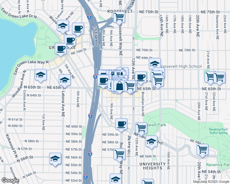 map of restaurants, bars, coffee shops, grocery stores, and more near 6410 9th Avenue Northeast in Seattle