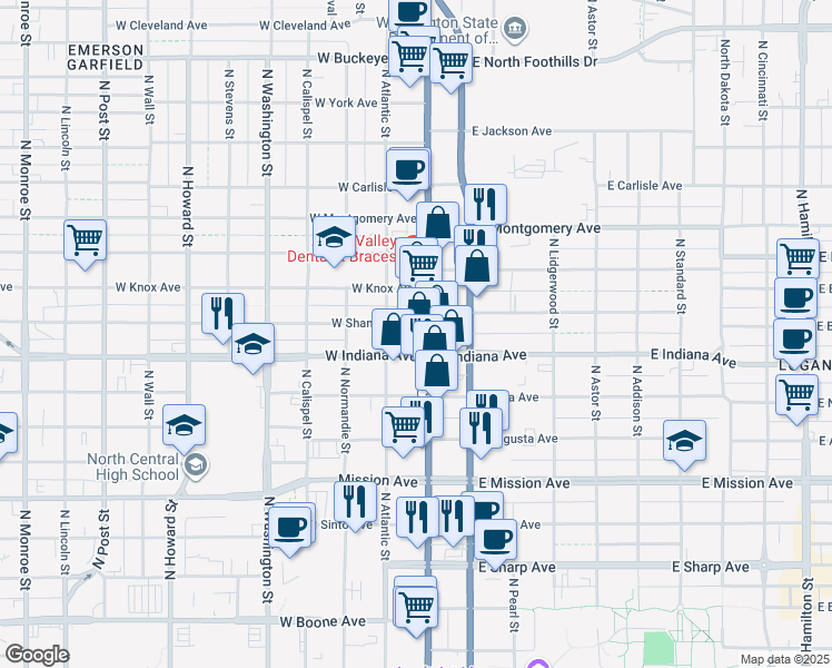 map of restaurants, bars, coffee shops, grocery stores, and more near 1918 North Division Street in Spokane