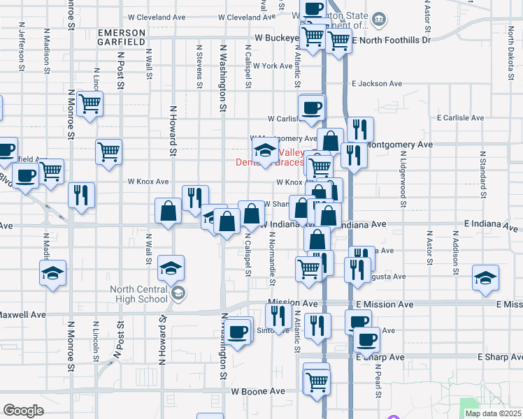 map of restaurants, bars, coffee shops, grocery stores, and more near 226 West Shannon Avenue in Spokane