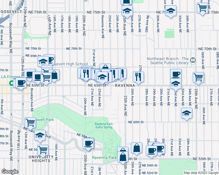 map of restaurants, bars, coffee shops, grocery stores, and more near in Seattle