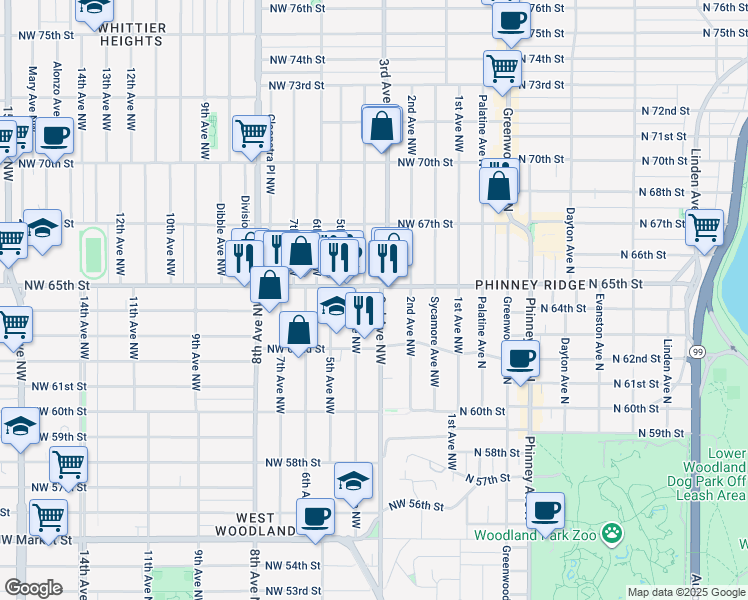 map of restaurants, bars, coffee shops, grocery stores, and more near in Seattle