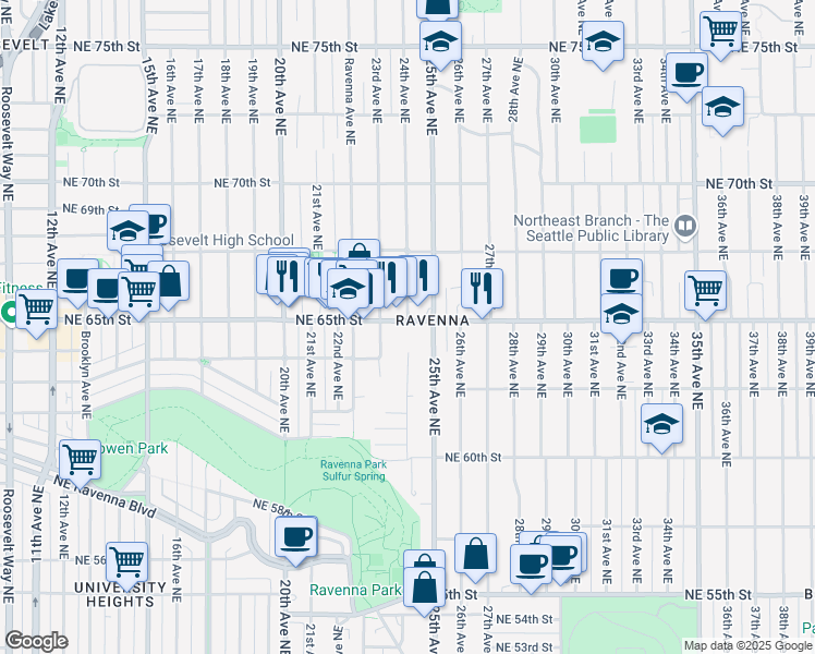 map of restaurants, bars, coffee shops, grocery stores, and more near 2315 Northeast 65th Street in Seattle