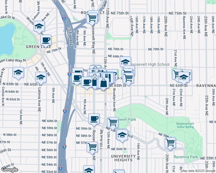 map of restaurants, bars, coffee shops, grocery stores, and more near in Seattle