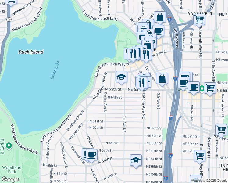 map of restaurants, bars, coffee shops, grocery stores, and more near 2325 North 65th Street in Seattle