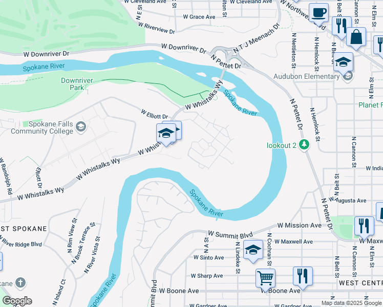 map of restaurants, bars, coffee shops, grocery stores, and more near 1935 North Holy Names Court in Spokane