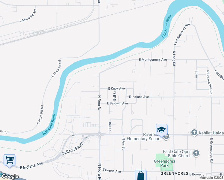 map of restaurants, bars, coffee shops, grocery stores, and more near 17119 East Knox Avenue in Spokane Valley