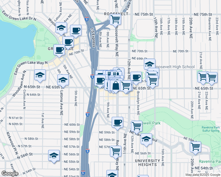 map of restaurants, bars, coffee shops, grocery stores, and more near 812 Northeast 65th Street in Seattle