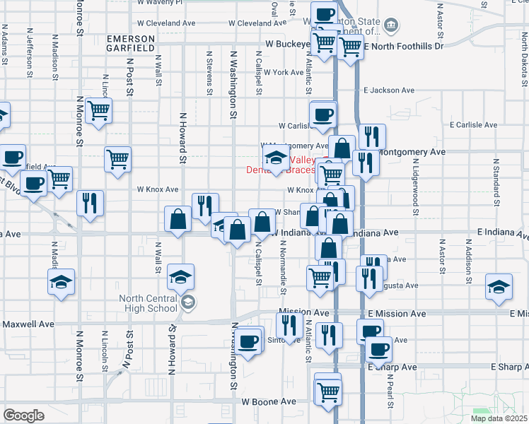 map of restaurants, bars, coffee shops, grocery stores, and more near 226 West Shannon Avenue in Spokane