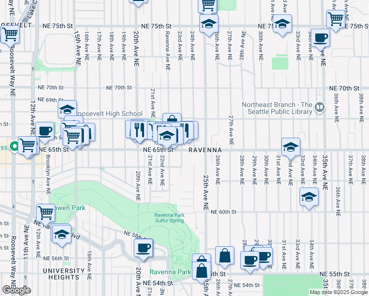 map of restaurants, bars, coffee shops, grocery stores, and more near in Seattle